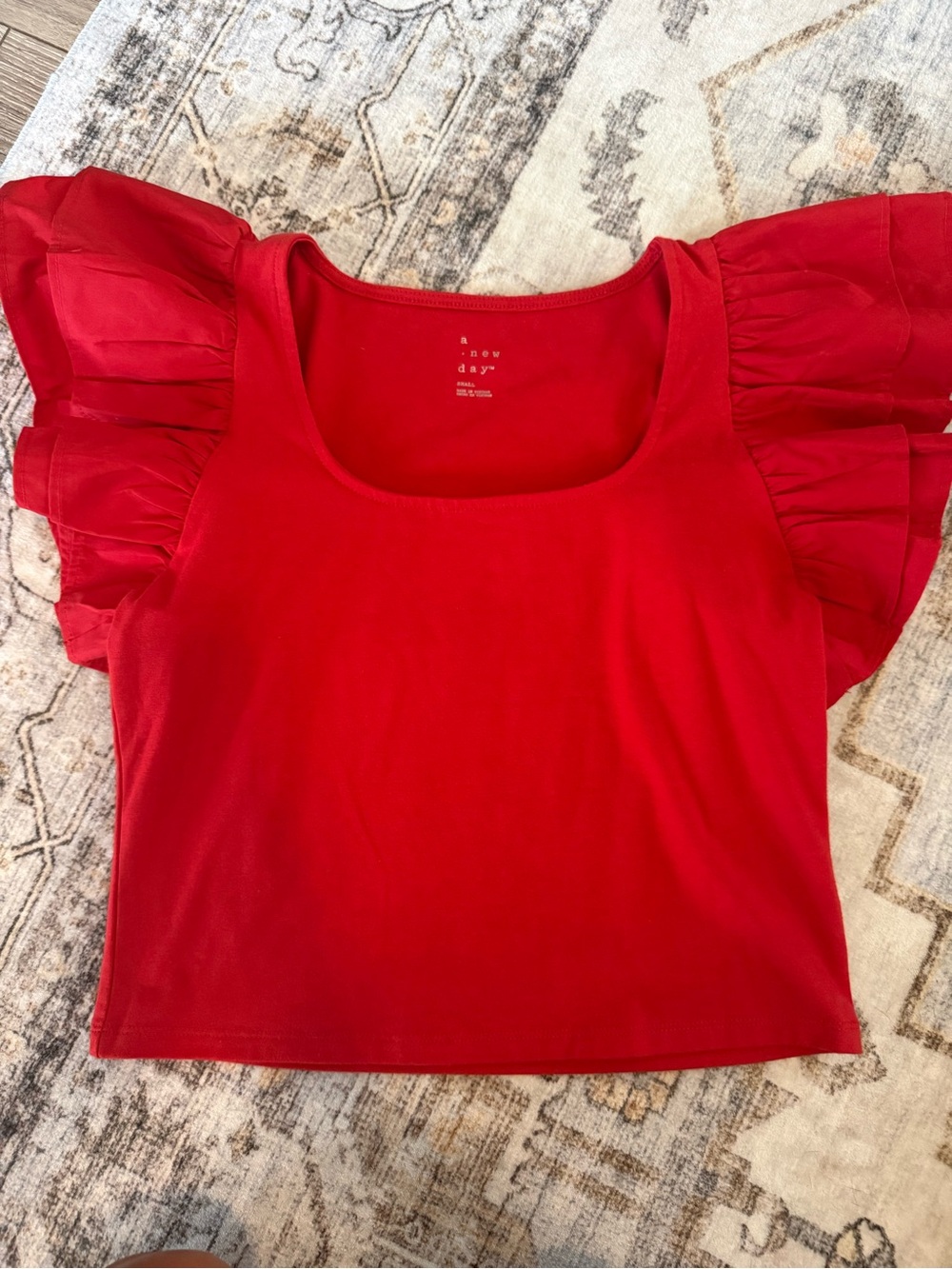 a new day Red Ruffle Sleeve Scoop Crop Top